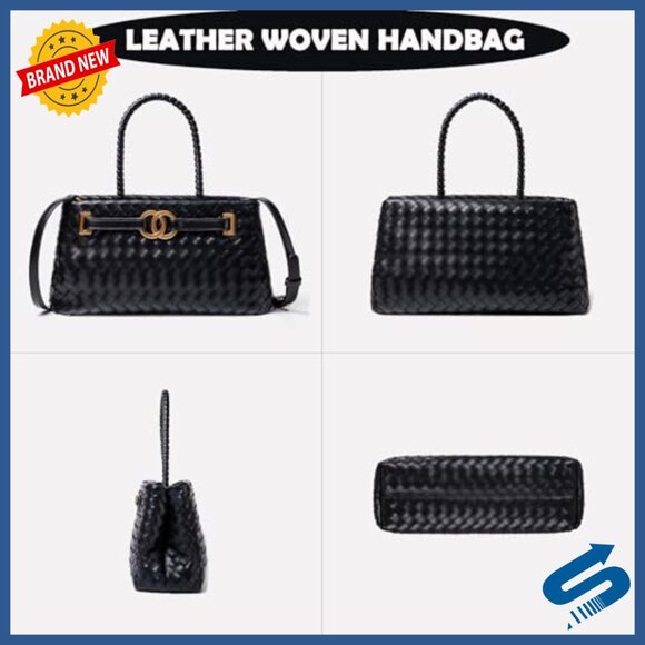 Lucy Woven Vegan Leather Tote Crossbody Woven Vegan Leather Tote Shoulder Bag with Detachable Strap